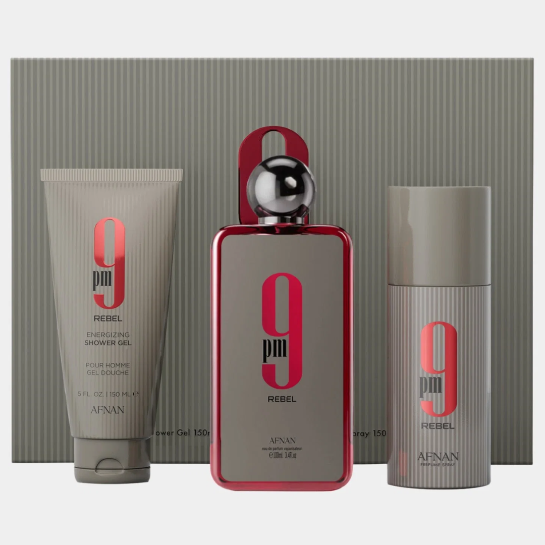 Estuche Afnan 9pm Rebel Unisex 3pzs 100ml Edp + Gel De Baño + Splash