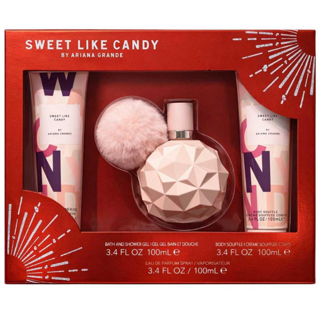 Estuche Ariana Grande Sweet Like Candy Mujer 3pzs 100ml Edp + Crema + Gel De Baño