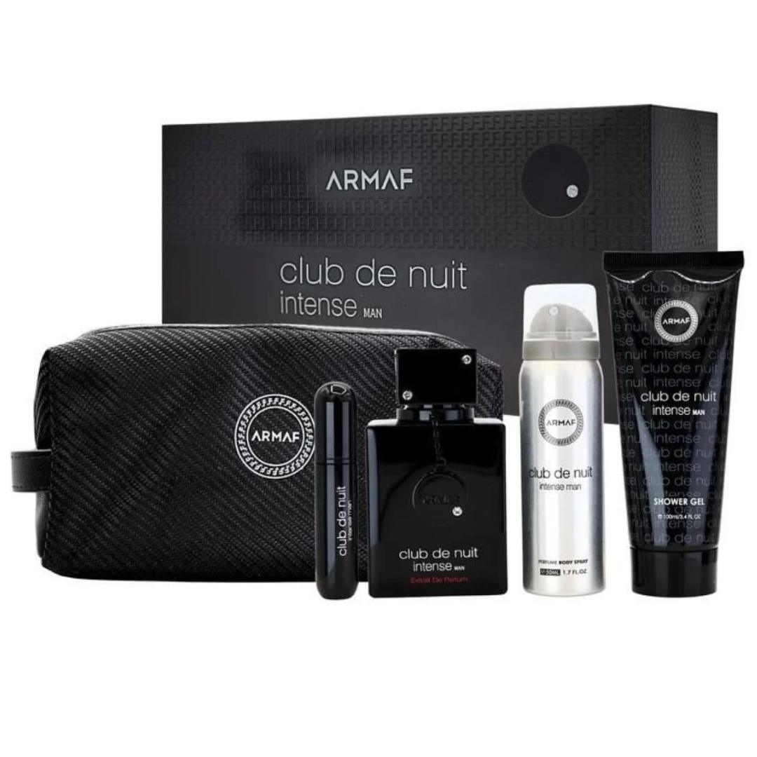 Estuche Armaf Club De Nuit Intense Hombre 5pzs 70ml Edp + Splash + Gel Baño Atomizador + Mariconera