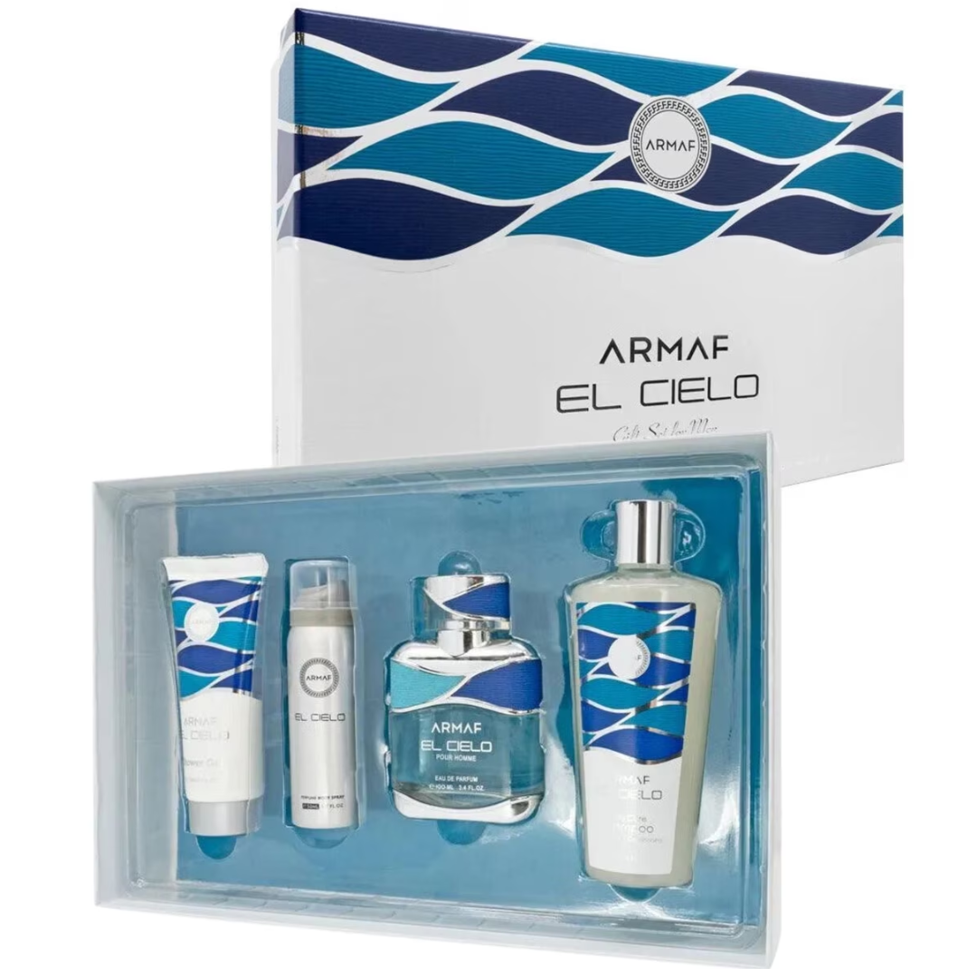 Estuche Armaf El Cielo Unisex 4pzs 100ml Edp + Splash + Gel De Baño + Shampoo
