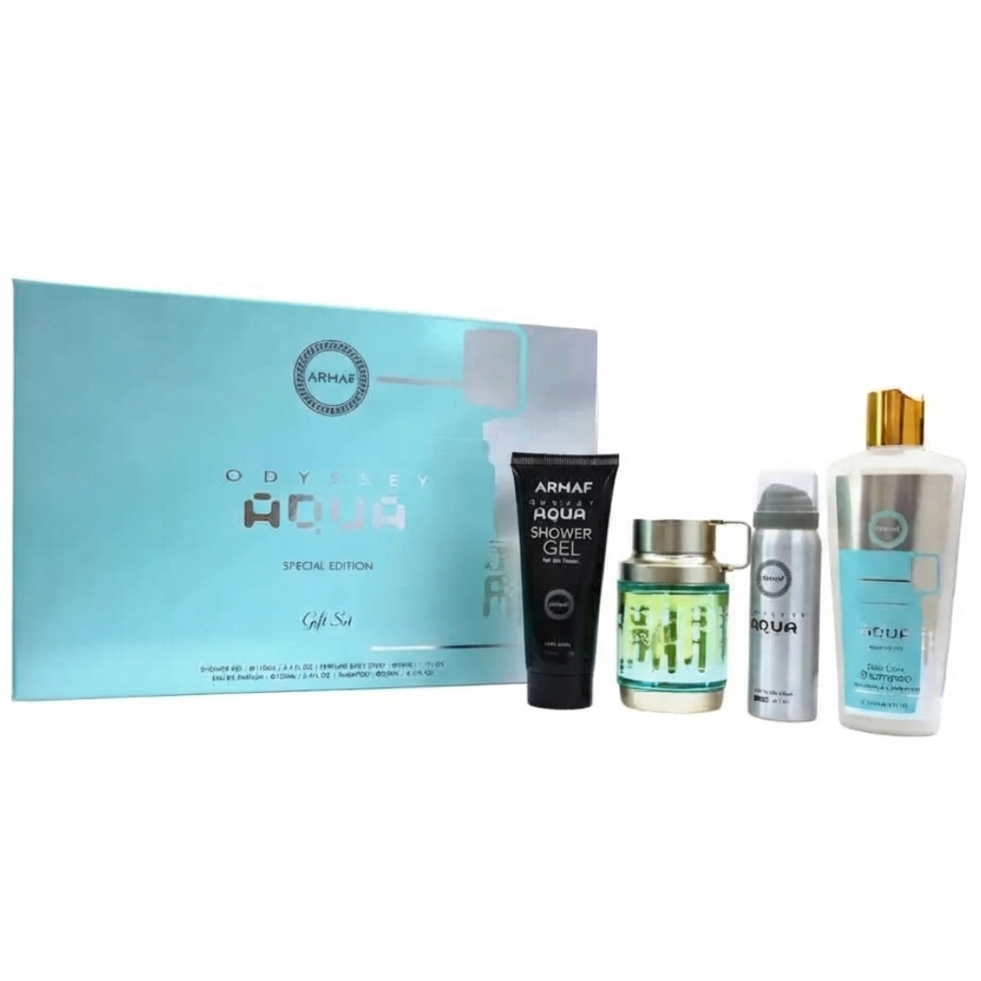 Estuche Armaf Odyssey Aqua Unisex 4pzs 100ml Edp + Shampoo + Gel + Splash
