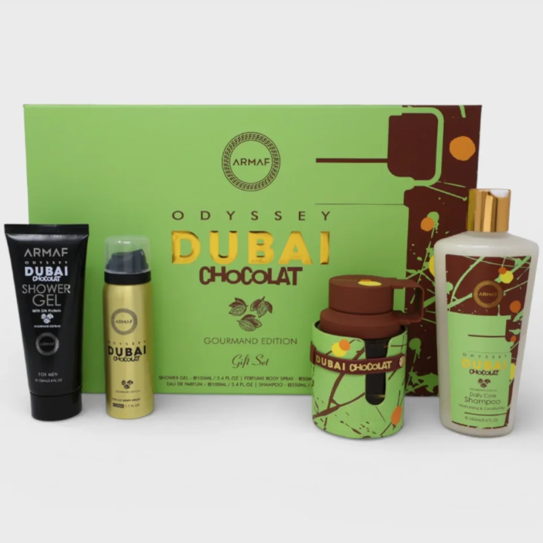 Estuche Armaf Odyssey Dubai Chocolate Unisex 4pzs 100ml Edp + Splash + Spray + Crema