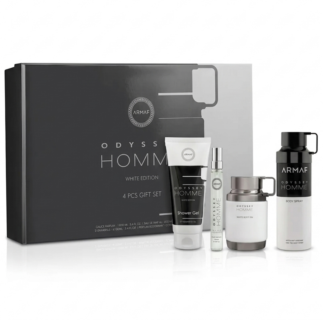Estuche Armaf Odyssey White Hombre  4pzs 100ml Edp + Splash + Shampoo + Gel De Baño