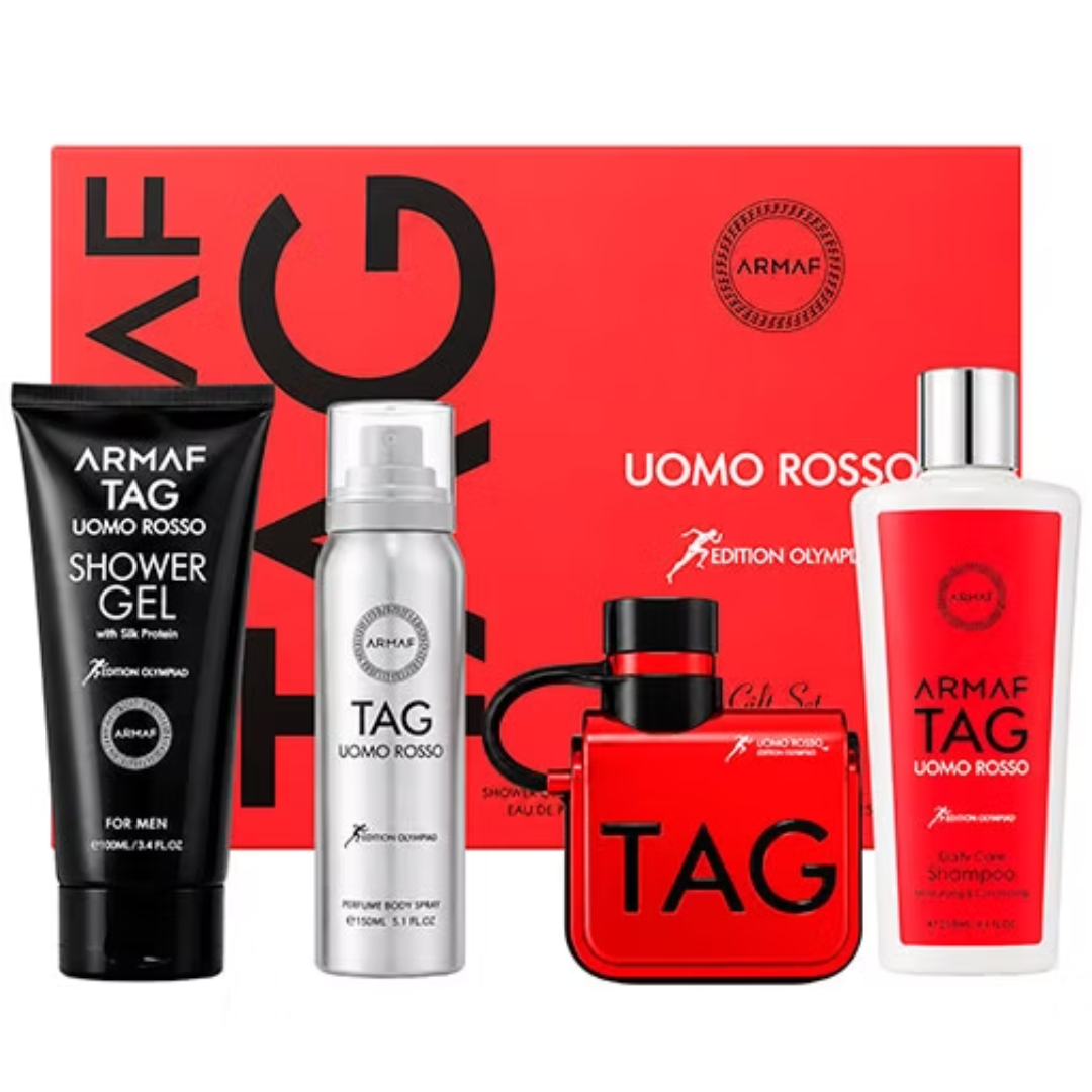 Estuche Armaf Tag Uomo Rosso 4pzs 100ml Edp + Spray + Shampoo + Gel