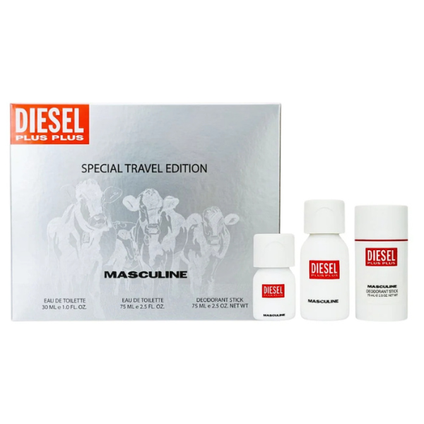 Estuche Diesel Plus Plus Caja Leche Hombre 3pzs 75ml Edt + 30ml Edt + Desodorante