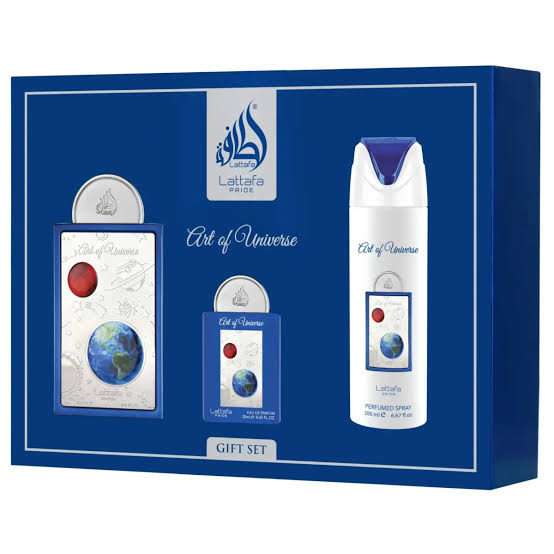 Estuche Lattafa Art Of Universe Unisex 3pzs 100ml Edp + Splash +20ml edp