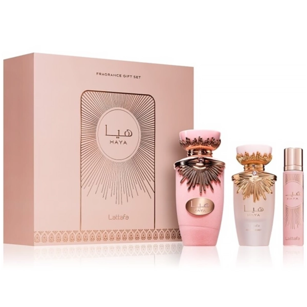 Estuche Lattafa Haya Mujer 100ml Edp + 12ml Edp + Splash Para Cabello