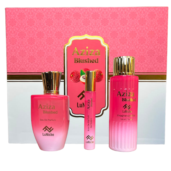 Estuche Luniche Aziza Blushed Unisex 3pzs 100ml Edp + 10ml Edp + Mist