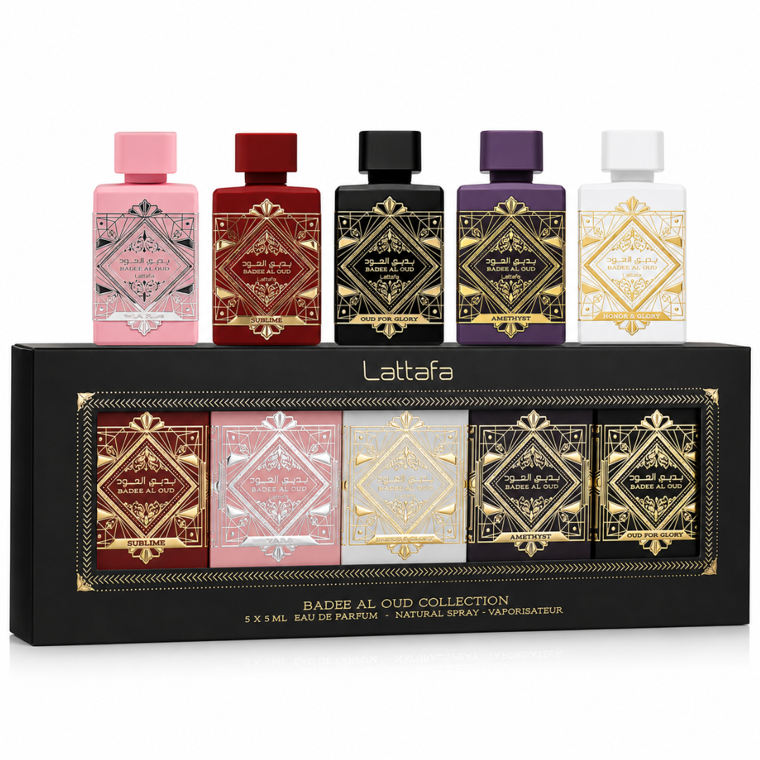 Estuche Minis Lattafa Oud Collection Unisex 5pzs 5ml Honor + Sublime + Noble + Amethyste + Oud