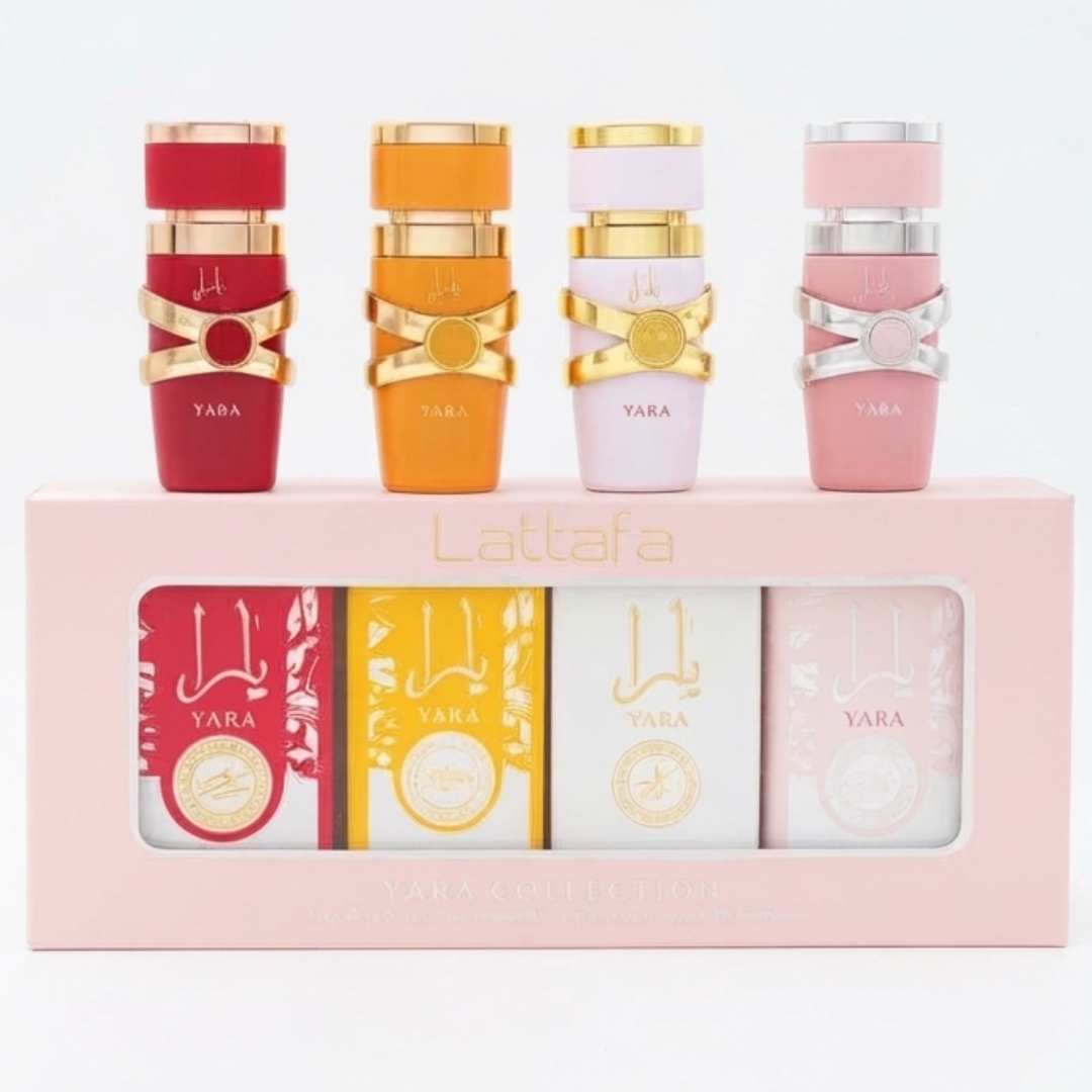Estuche Minis Lattafa Yaras 4pzs 5ml Yara + Candy + Moi + Tous