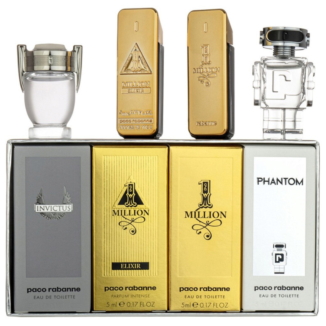 Estuche Minis Paco Rabanne Hombre 4pzs 5ml C/u Phantom + Invictus + Elixir + One Million