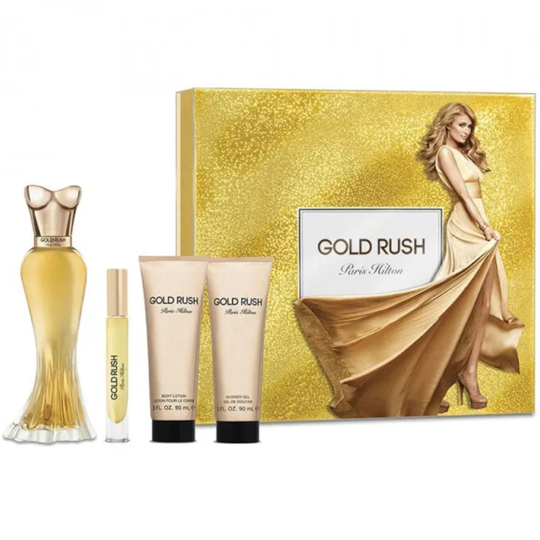 Estuche Paris Hilton Gold Rush Mujer 4pzs 100ml Edp + 6ml + Gel De Baño + Crema