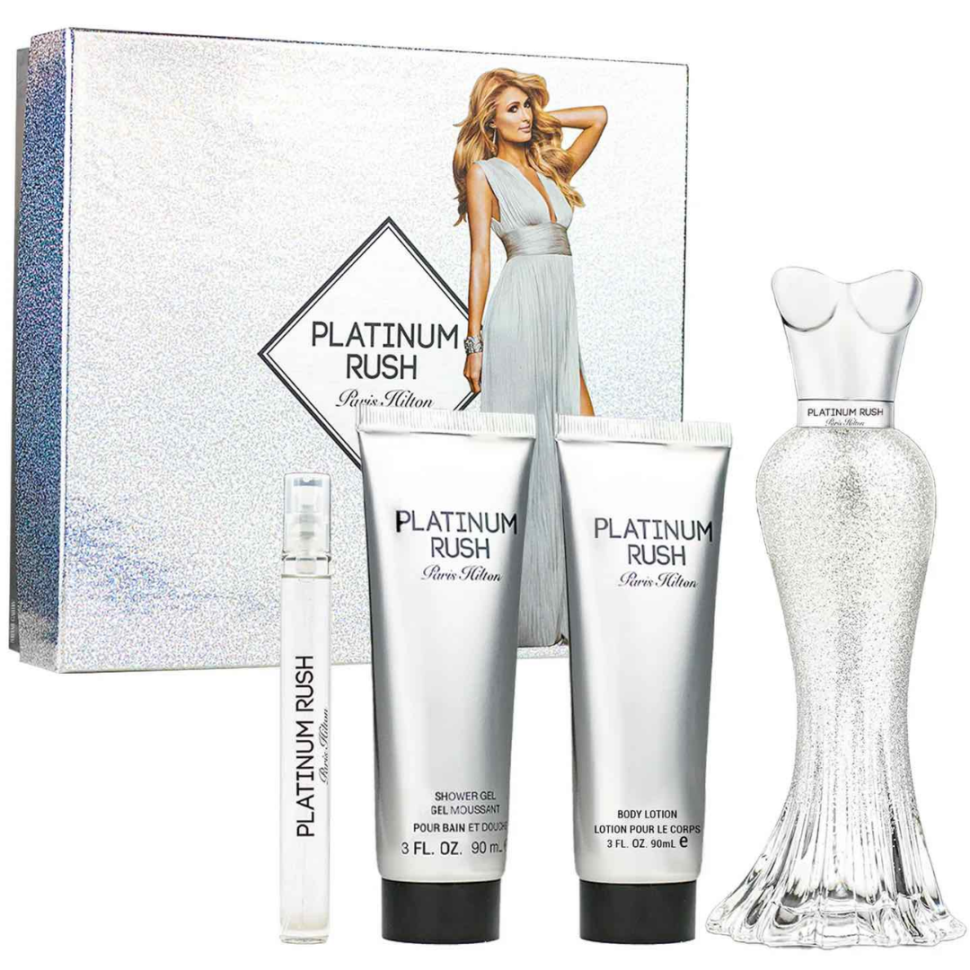 Estuche Paris Hilton Platinum Rush Mujer 4pzs 100ml Edp + 10 Ml + Gel De Baño + Crema