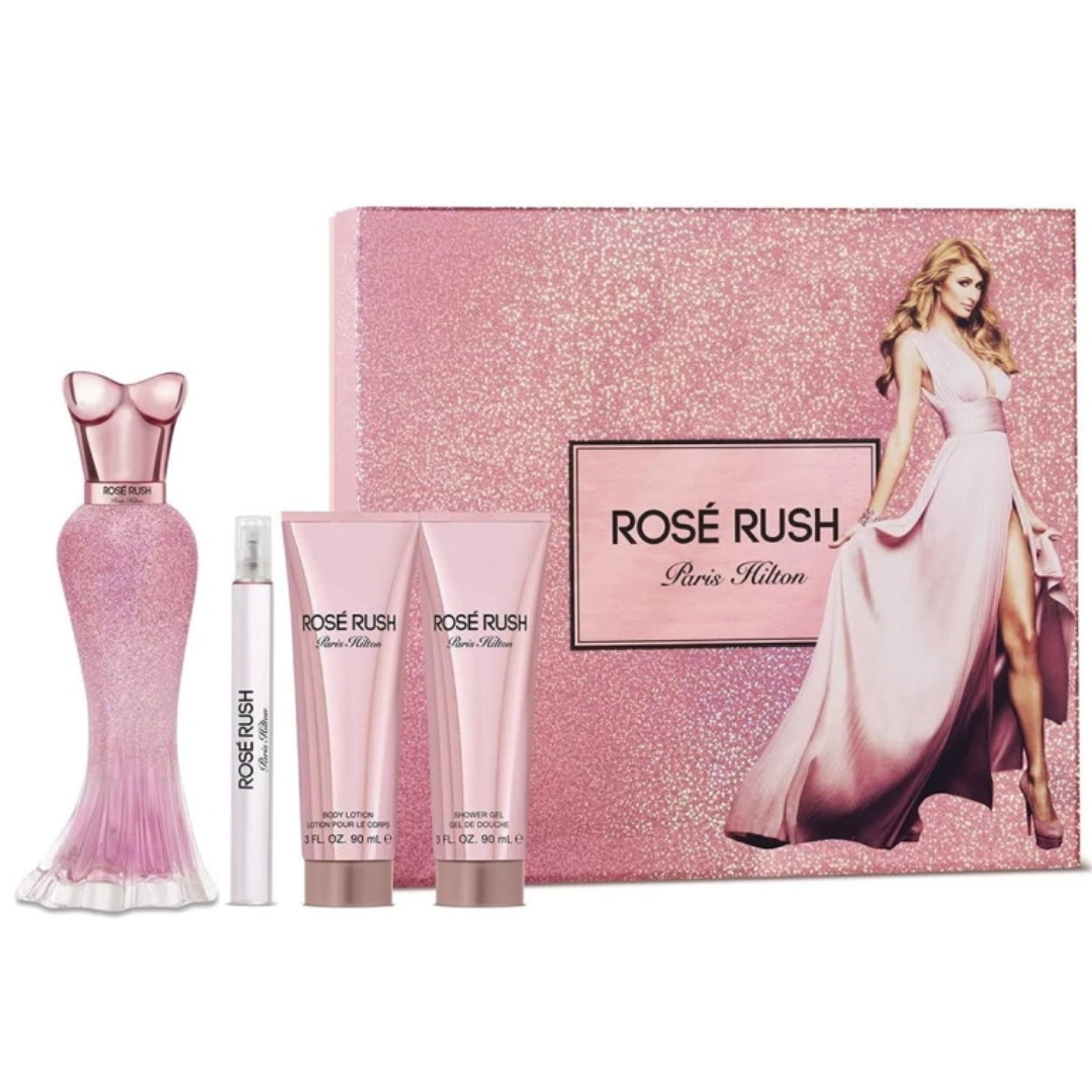 Estuche Paris Hilton Rose Rush Mujer 4pzs 100ml Edp + 10ml + Gel De Baño + Crema