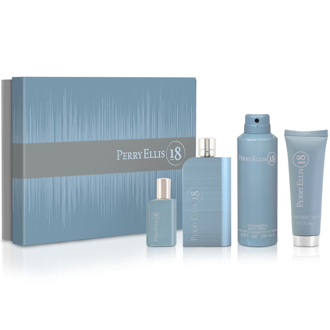 Estuche Perry Ellis 18 Hombre 4pzs 100ml Edp + 7.5ml Edp + Crema + Gel De Baño