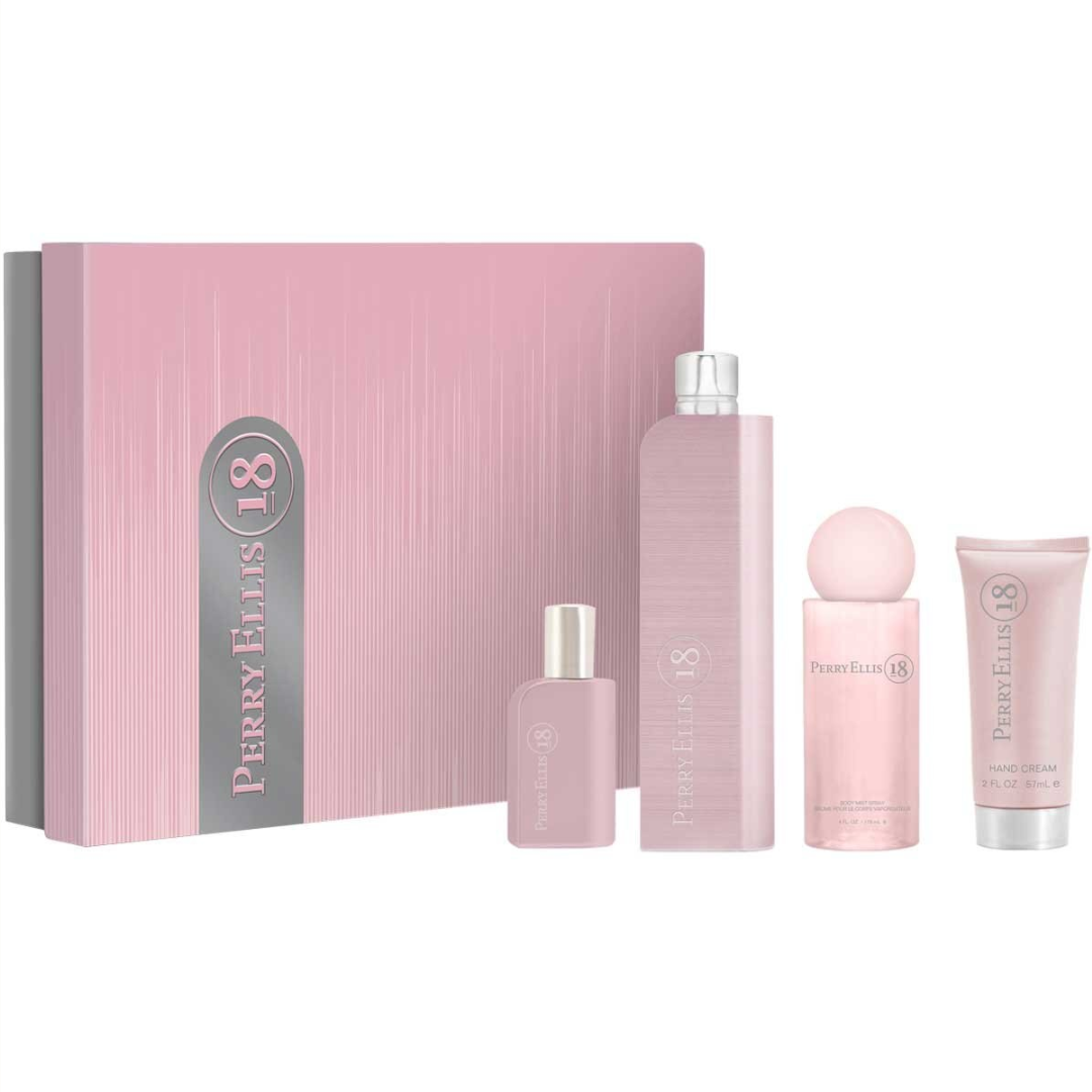 Estuche Perry Ellis 18 Mujer 4pzs 100ml Edt + 10ml Edt + Splash + Crema