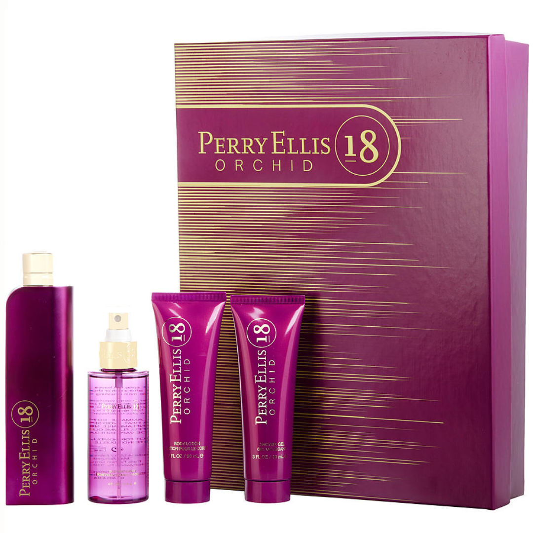 Estuche Perry Ellis 18 Orchid Mujer 4pzs 100ml Edt + Splash + Crema + Gel De Ba;o