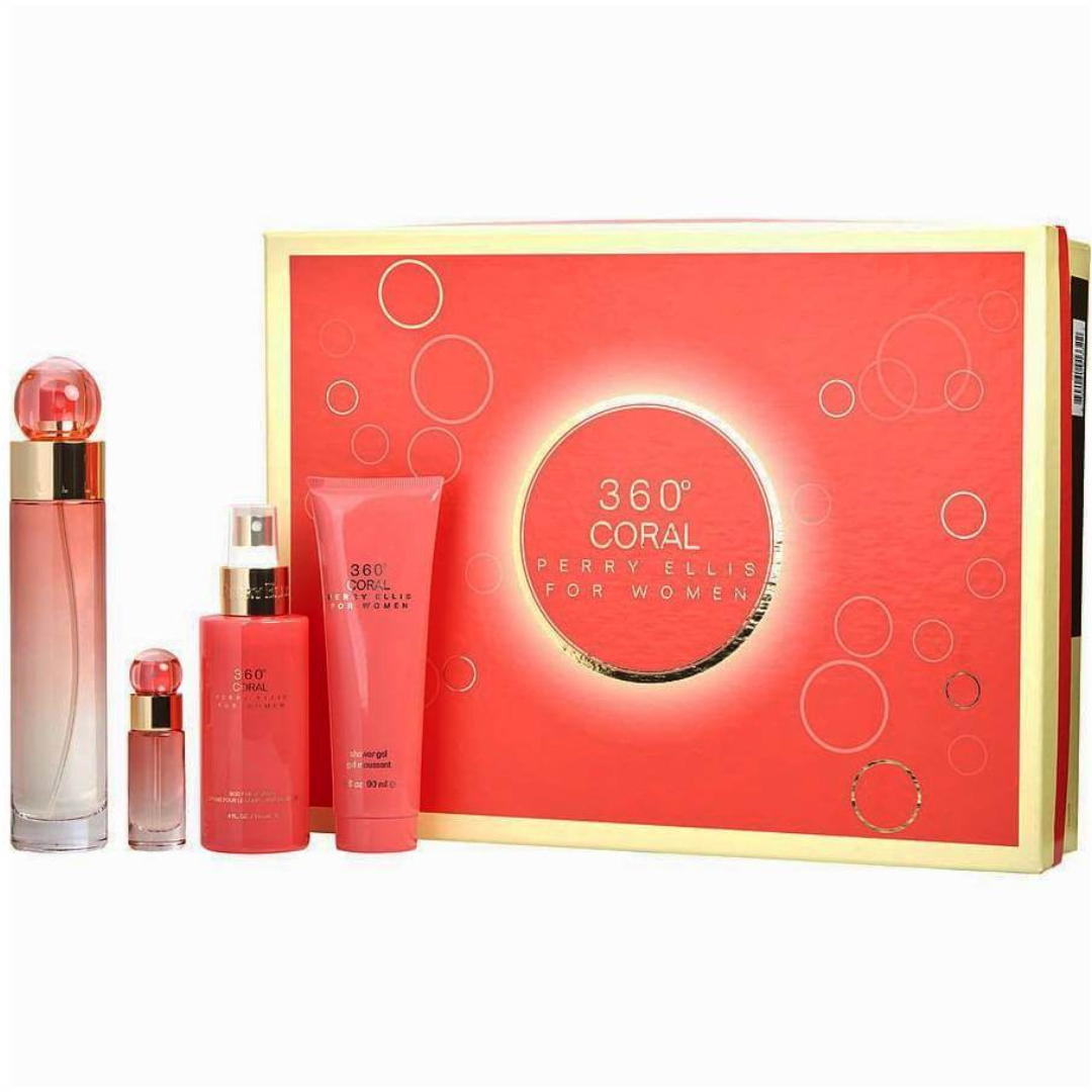 Estuche Perry Ellis 360 Coral 4pzs 100ml Edt + 7.5ml Edt + Splash + Gel De Baño