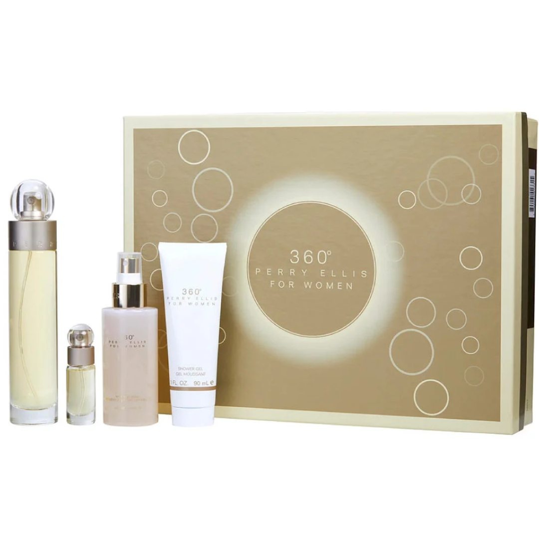 Estuche Perry Ellis 360 Mujer 4pzs 100ml Edt + 7.5ml Edt + Gel De Baño + Splash