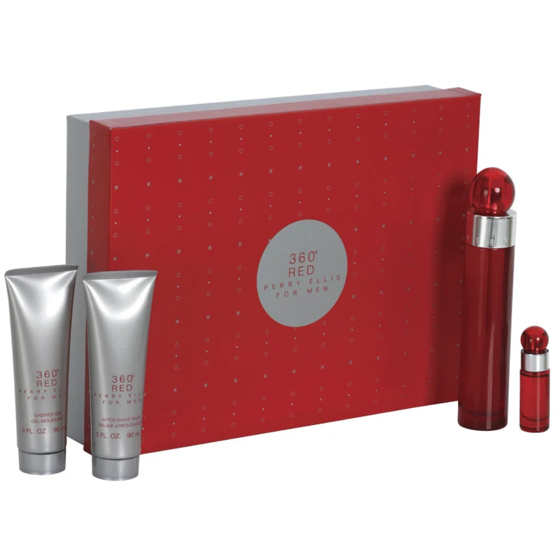 Estuche Perry Ellis 360 Red Hombre 4pzs 100ml Edt + Splash 100ml + 30ml Edt + After Shave