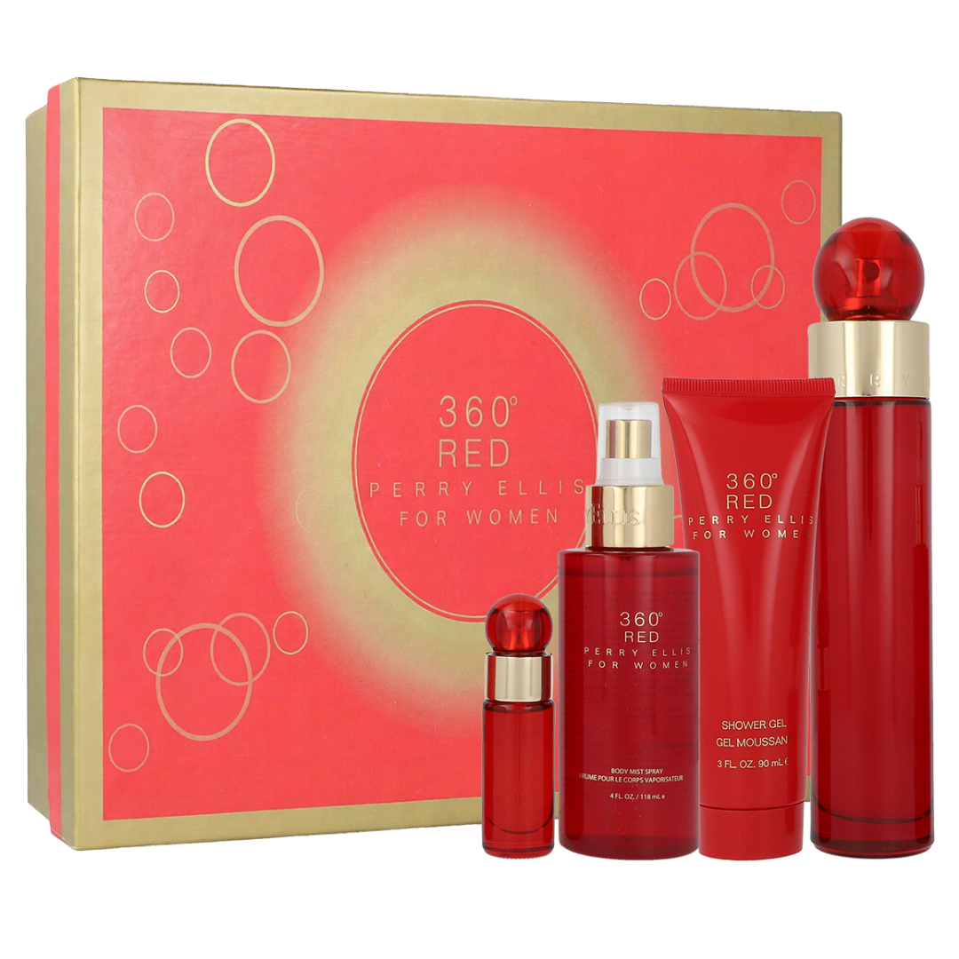 Estuche Perry Ellis 360 Red Mujer 4 Pzs 100ml + 7.5ml + Gel Baño + Splash