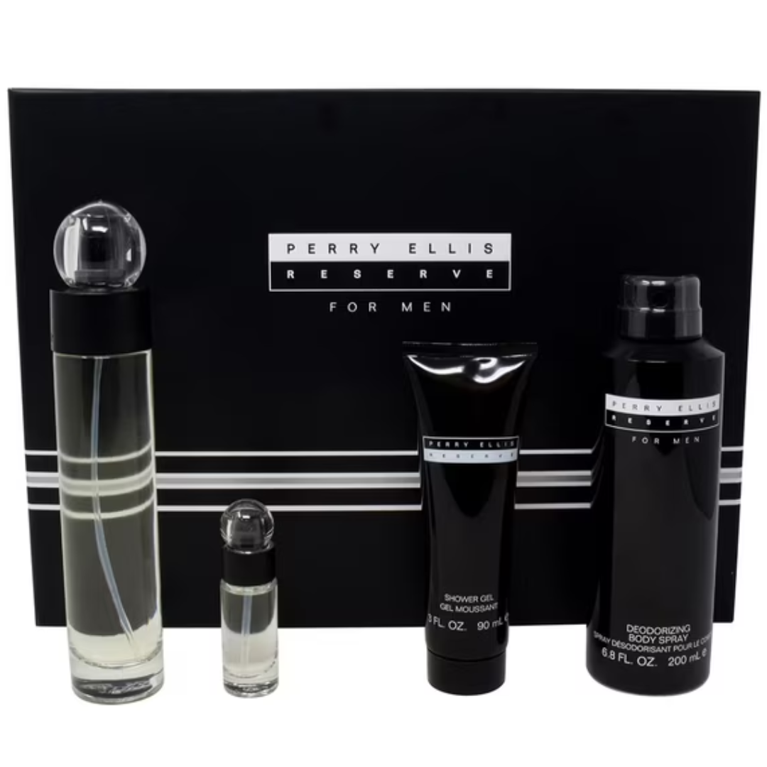 Estuche Perry Ellis Reserva Hombre 4pzs 100ml Edt + 7.5ml Edt + Desodorante + Gel De Baño