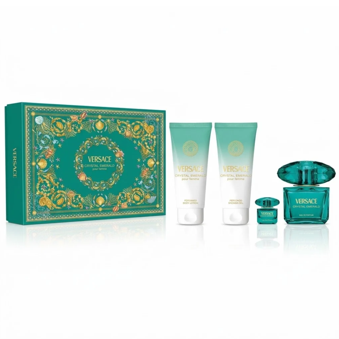 Estuche Versace Crystal Emerald Mujer 4pzs 90ml Edp  5ml Edp + Gel De Baño + Crema