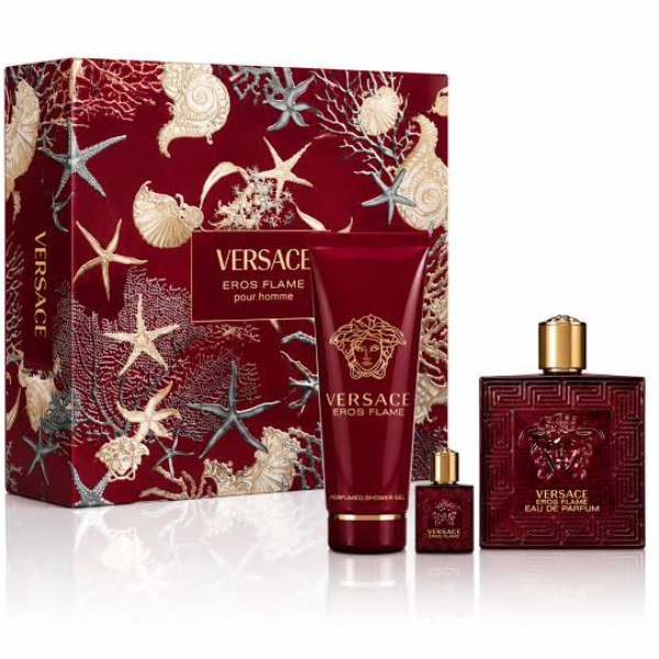 Estuche Versace Eros Flame Hombre 3pzs 100ml Edp + 5ml Edp + Gel De Baño