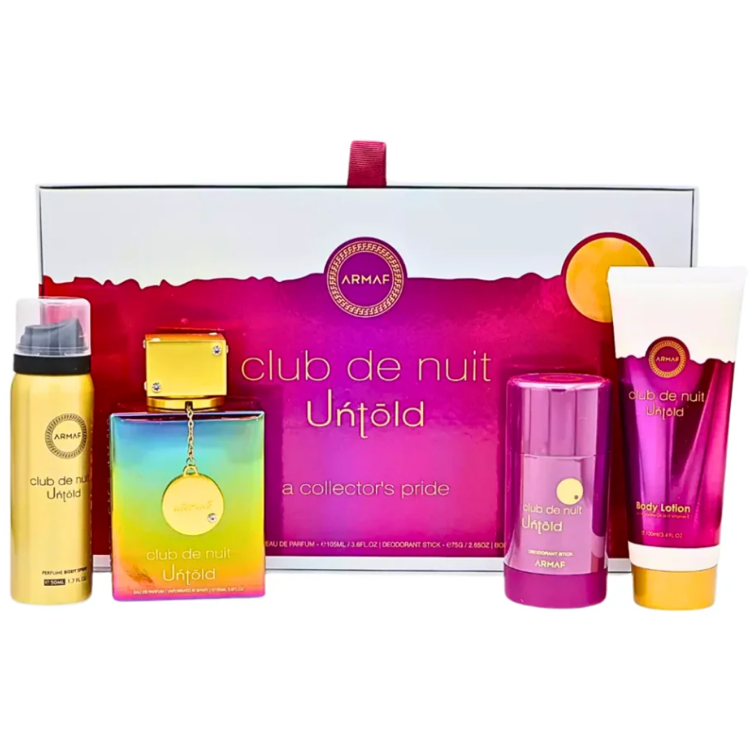 Estuche Armaf Club De Nuit Untold Unisex 4pzs 100ml Edp + Splash + Crema + Desodorante